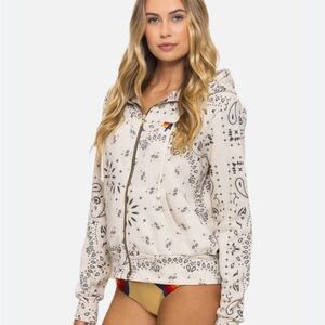 AVIATOR NATION BANDANA ZIP HOODIE - VINTAGE WHITE SIZE SMALL